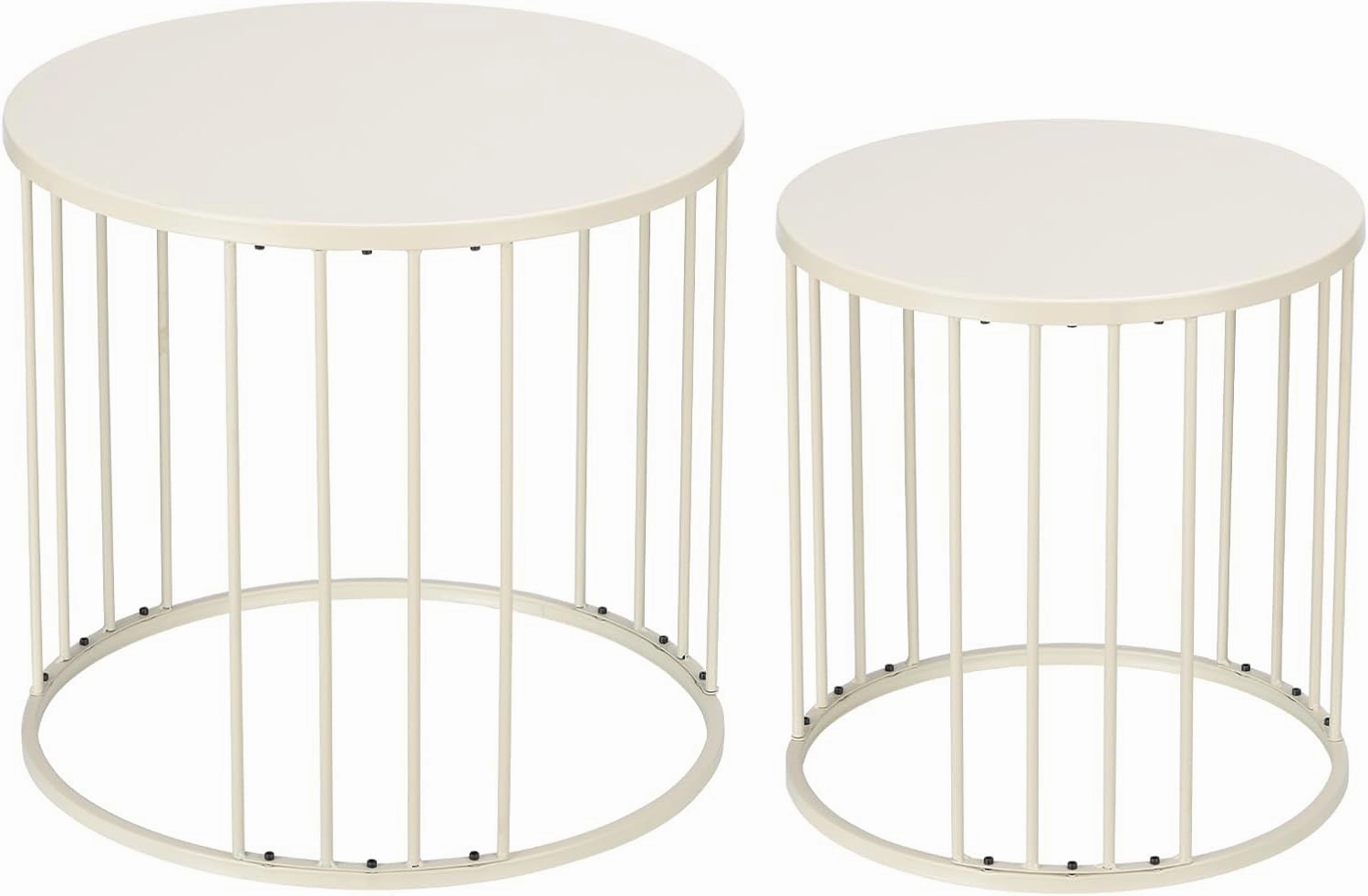 LEWIS&WAYNE Outdoor Side Table Set of 2, Metal Circle Accent End Tables for Balcony Backyard Garden Indoor Living Room, Durable Nesting Coffee Tables, 20” 16” Dia, White