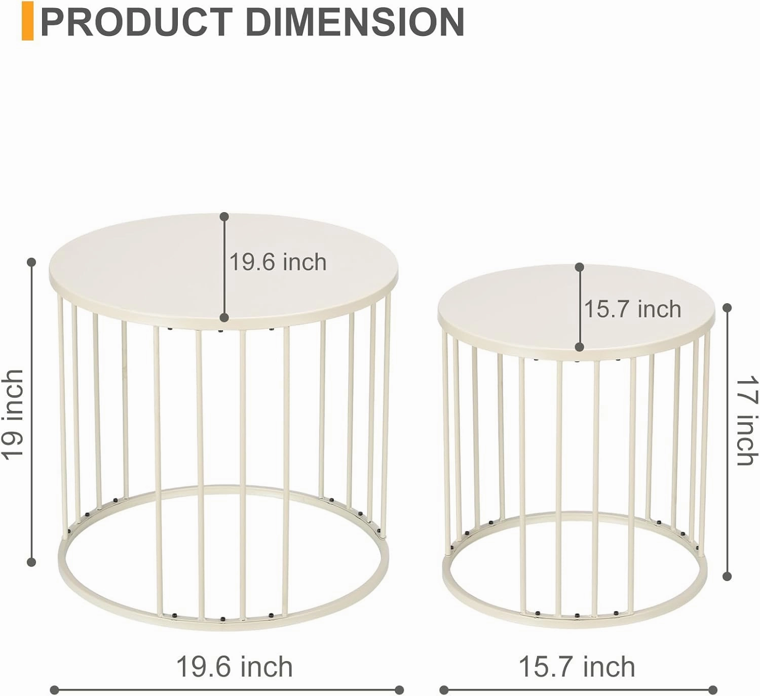 LEWIS&WAYNE Outdoor Side Table Set of 2, Metal Circle Accent End Tables for Balcony Backyard Garden Indoor Living Room, Durable Nesting Coffee Tables, 20” 16” Dia, White