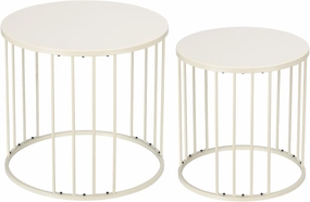 LEWIS&WAYNE Outdoor Side Table Set of 2, Metal Circle Accent End Tables for Balcony Backyard Garden Indoor Living Room, Durable Nesting Coffee Tables, 20” 16” Dia, White