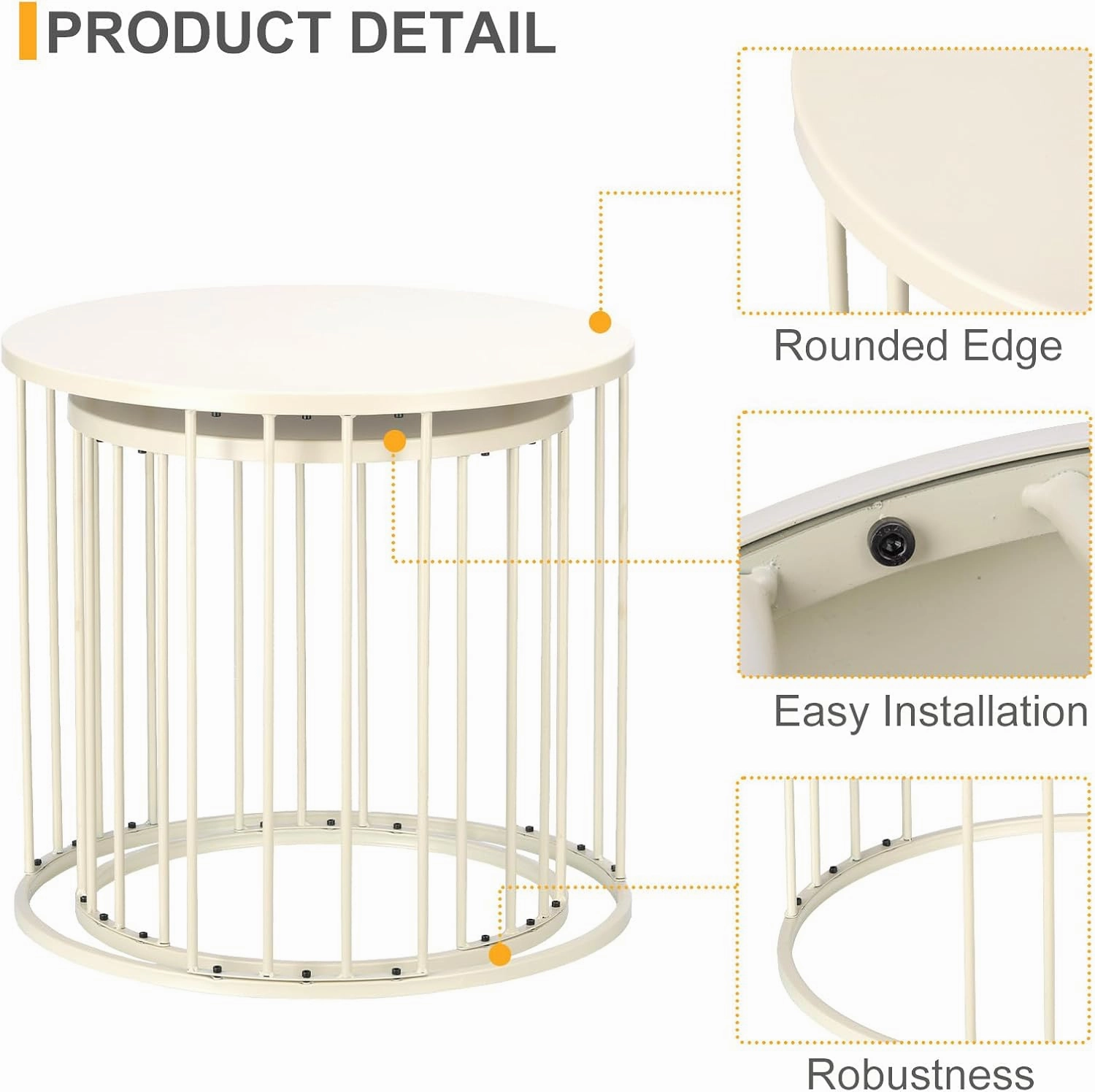 LEWIS&WAYNE Outdoor Side Table Set of 2, Metal Circle Accent End Tables for Balcony Backyard Garden Indoor Living Room, Durable Nesting Coffee Tables, 20” 16” Dia, White