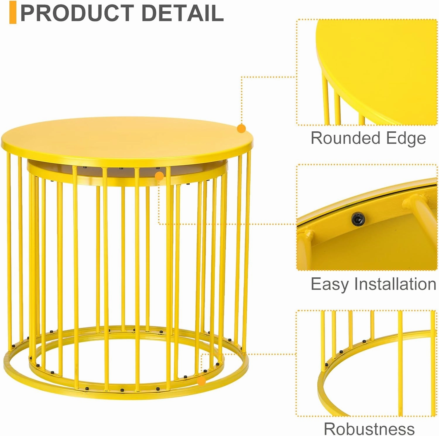 LEWIS&WAYNE Outdoor Side Table Set of 2, Metal Circle Accent End Tables for Balcony Backyard Garden Indoor Living Room, Durable Nesting Coffee Tables, 20” 16” Dia, Yellow