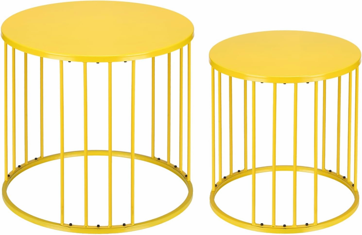 LEWIS&WAYNE Outdoor Side Table Set of 2, Metal Circle Accent End Tables for Balcony Backyard Garden Indoor Living Room, Durable Nesting Coffee Tables, 20” 16” Dia, Yellow