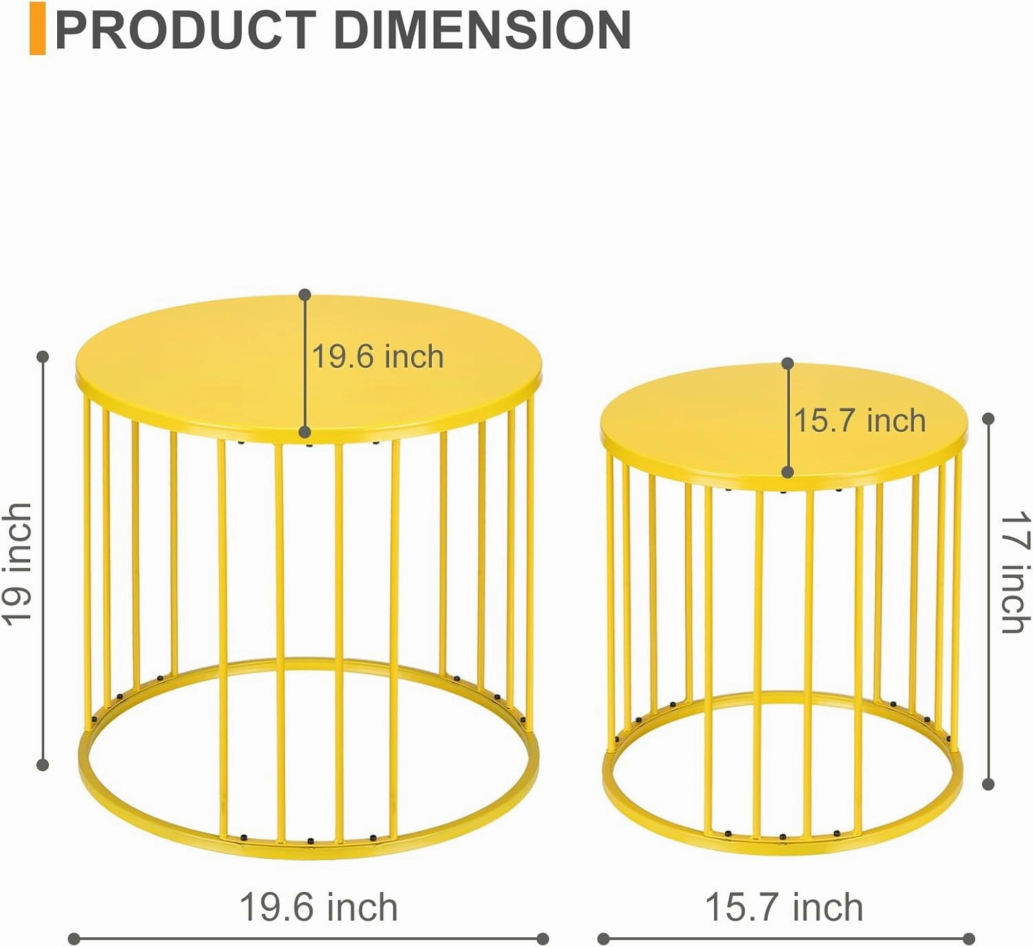 LEWIS&WAYNE Outdoor Side Table Set of 2, Metal Circle Accent End Tables for Balcony Backyard Garden Indoor Living Room, Durable Nesting Coffee Tables, 20” 16” Dia, Yellow