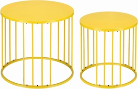 LEWIS&WAYNE Outdoor Side Table Set of 2, Metal Circle Accent End Tables for Balcony Backyard Garden Indoor Living Room, Durable Nesting Coffee Tables, 20” 16” Dia, Yellow