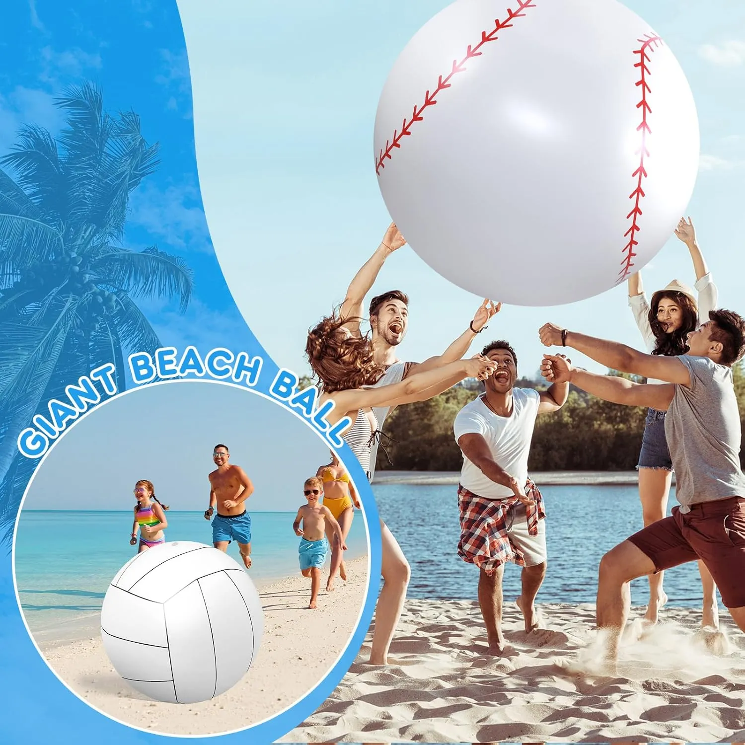 Lewtemi 2 Pcs 27 Inch/ 40 Inch Giant Inflatable Sports Balls Large Inflatable Beach Ball Inflatable Ball for Summer Pool Outdoor Activity Games Toys