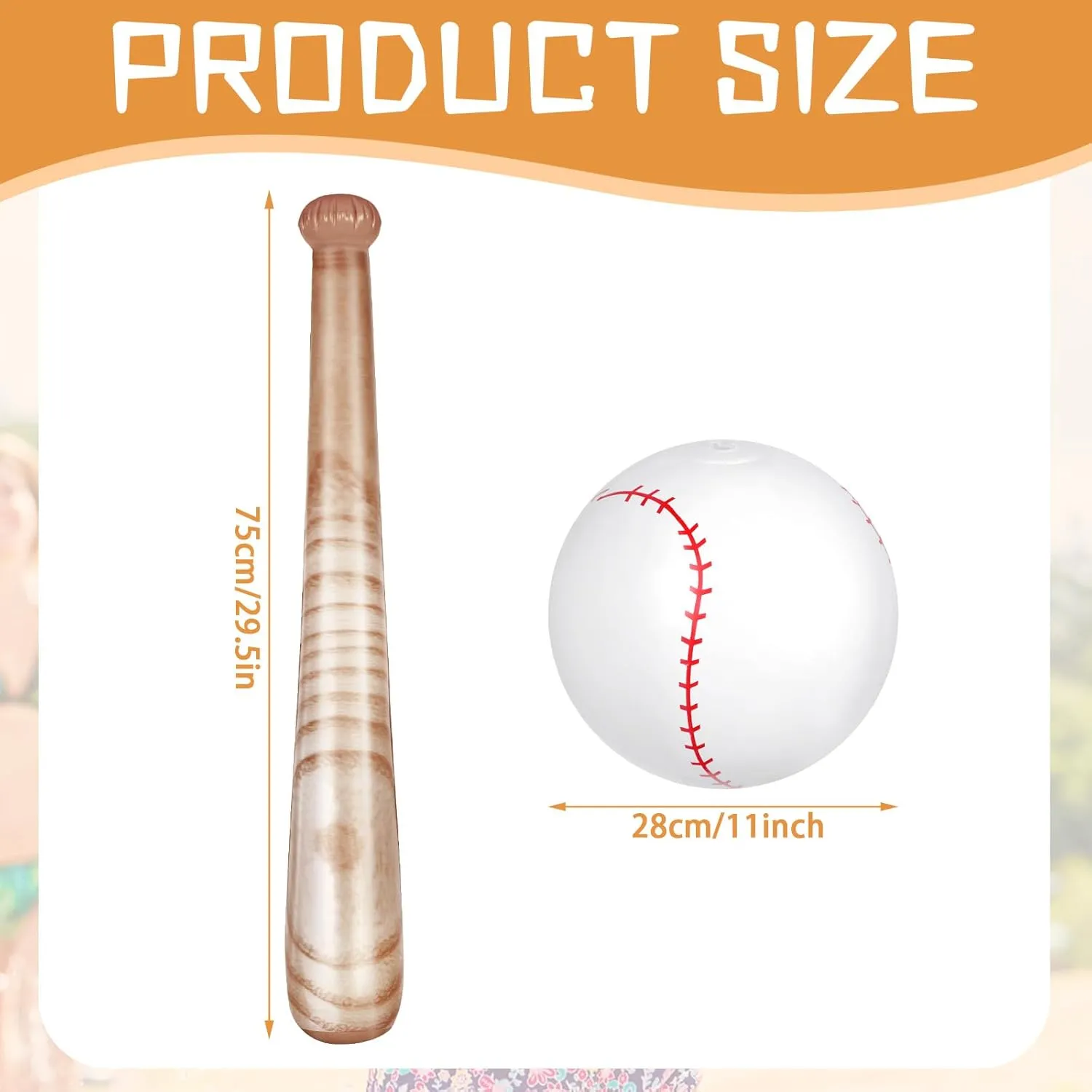 Lewtemi Set of 6 Beach Baseball Ball Inflatable Bat Include 2 Pcs 11 Inch Beach Baseball and 4 Pcs Inflates Bat Kids Pool Toys for Fun Game Birthday Party(Brown)