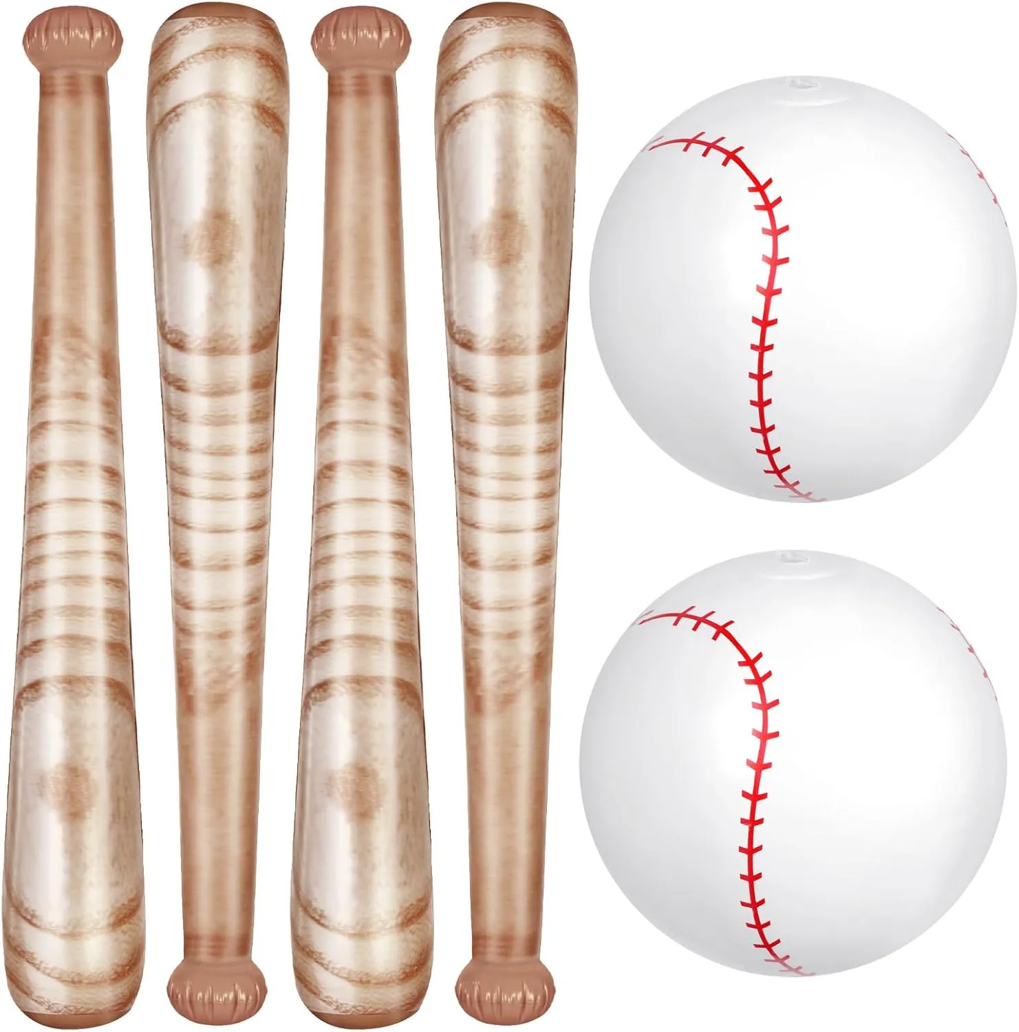 Lewtemi Set of 6 Beach Baseball Ball Inflatable Bat Include 2 Pcs 11 Inch Beach Baseball and 4 Pcs Inflates Bat Kids Pool Toys for Fun Game Birthday Party(Brown)
