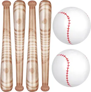 Lewtemi Set of 6 Beach Baseball Ball Inflatable Bat Include 2 Pcs 11 Inch Beach Baseball and 4 Pcs Inflates Bat Kids Pool Toys for Fun Game Birthday Party(Brown)