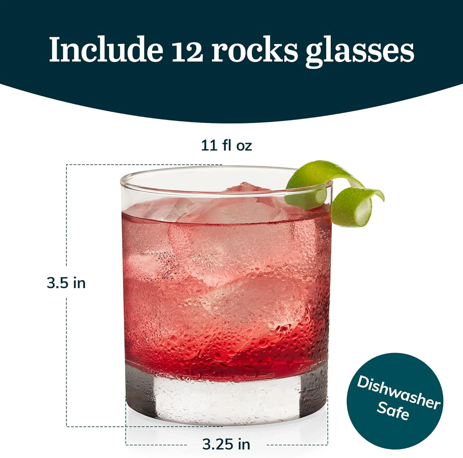 Libbey 917CD Heavy Base Rocks Glasses Set of 12, Rocks Whiskey Glasses Set with Simple Lines, Dishwasher Safe Cocktail Drinking Glasses, Ideal Rocks Glassware for Special Moments
