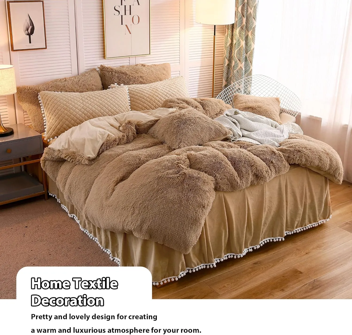 LIFEREVO 2 Pack Faux Fur Pillow Shams,Shaggy Plush Home Decorative Luxury Series Super Soft Furry Pillow Case with Zipper Closure for Home Sofa Couch Decoration,Standard (Camel,20"x26")