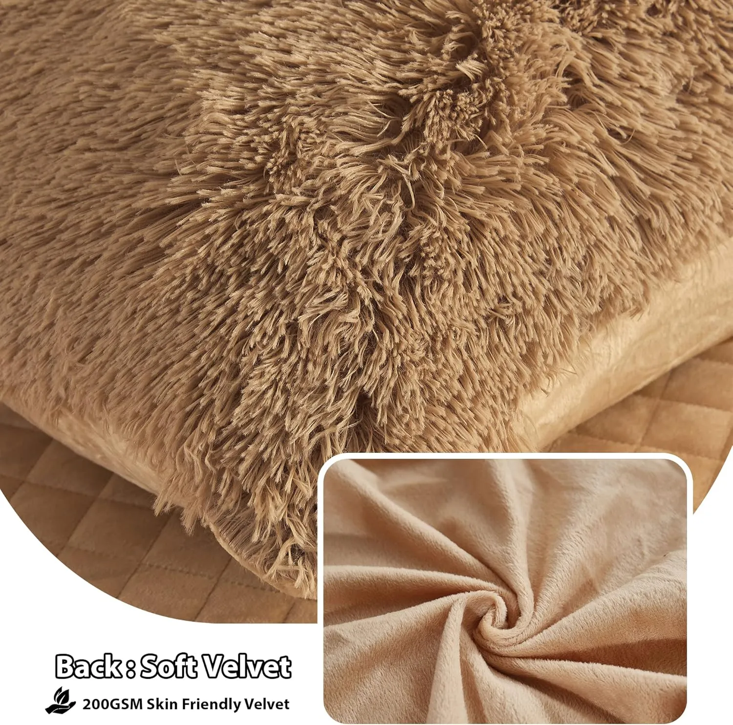 LIFEREVO 2 Pack Faux Fur Pillow Shams,Shaggy Plush Home Decorative Luxury Series Super Soft Furry Pillow Case with Zipper Closure for Home Sofa Couch Decoration,Standard (Camel,20"x26")
