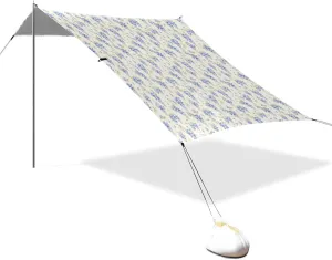Light Purple Flowers Beige Beach Tent UPF50  Protection Water-Resistant Shade Sun Shelter Includes Sand Shovel, Sandbags, Stability Poles for Camping, Fishing, Backyard Fun