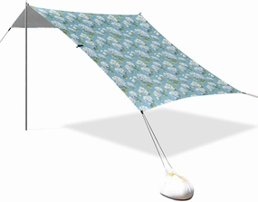 Light Blue Florals Beach Tent UPF50  Easy Setup Portable Sunshade with Sand Pockets for Camping Trips, Fishing, Backyard Fun or Picnics