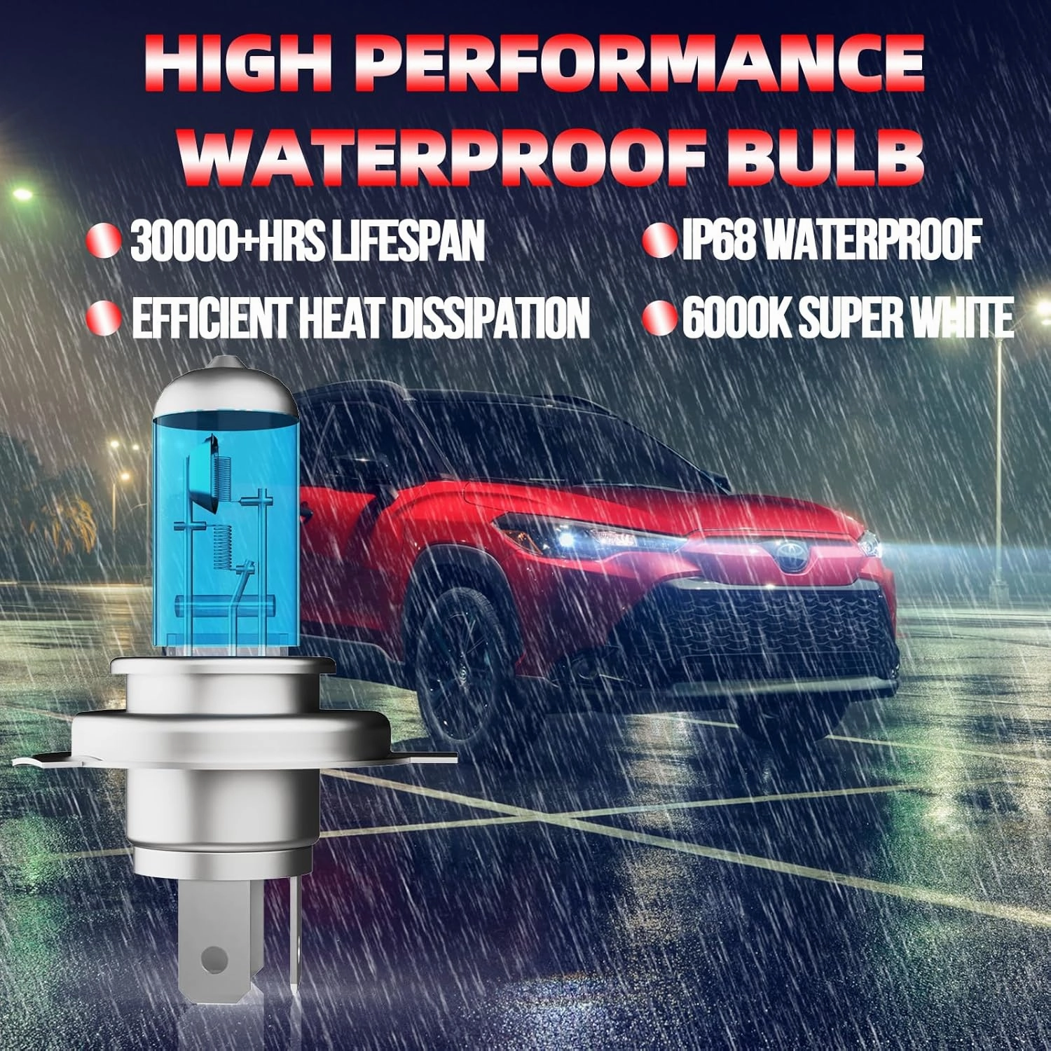 Light Bulbs Fit For Toyota Highlander 2008-2010, 9003 H11 High Low Beam Fog Lights High Performance Halogen Headlight Bulb Combo, 6000K White Light, Pack of 4