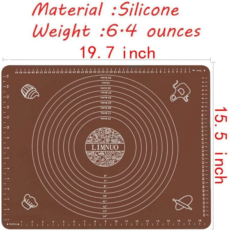 LIMNUO Silicone Baking Mat, Extra Thick Large Non Stick Pastry Mat Sheet for Dough Pie Crust Rolling Mats, Non-Stick and Anti-Slip, Dishwasher Safe