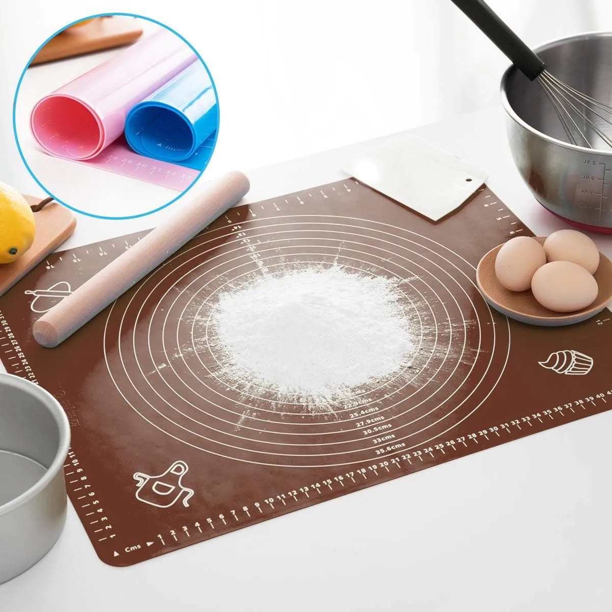LIMNUO Silicone Baking Mat, Extra Thick Large Non Stick Pastry Mat Sheet for Dough Pie Crust Rolling Mats, Non-Stick and Anti-Slip, Dishwasher Safe