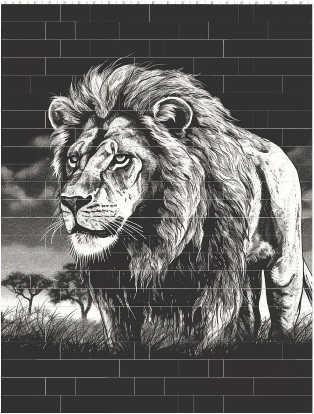 Lion Black and White Illustration Building Block Puzzle Personalized Building Bricks Block Puzzle Building Family Keepsake DIY Brick Block Puzzles Valentine's Day Gifts for Home Decor Brick Puzzle