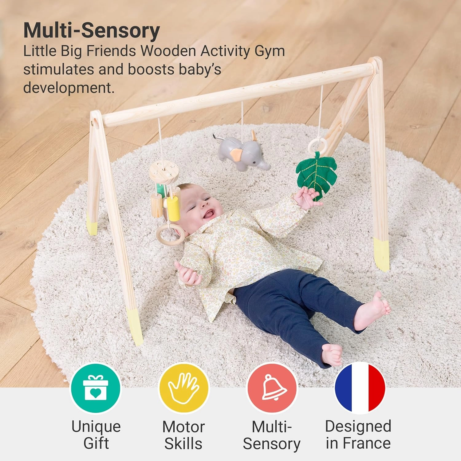 Little Big Friends Wooden Activity Gym | Montessori Toy Encourages Early Motor Skills | Jungle