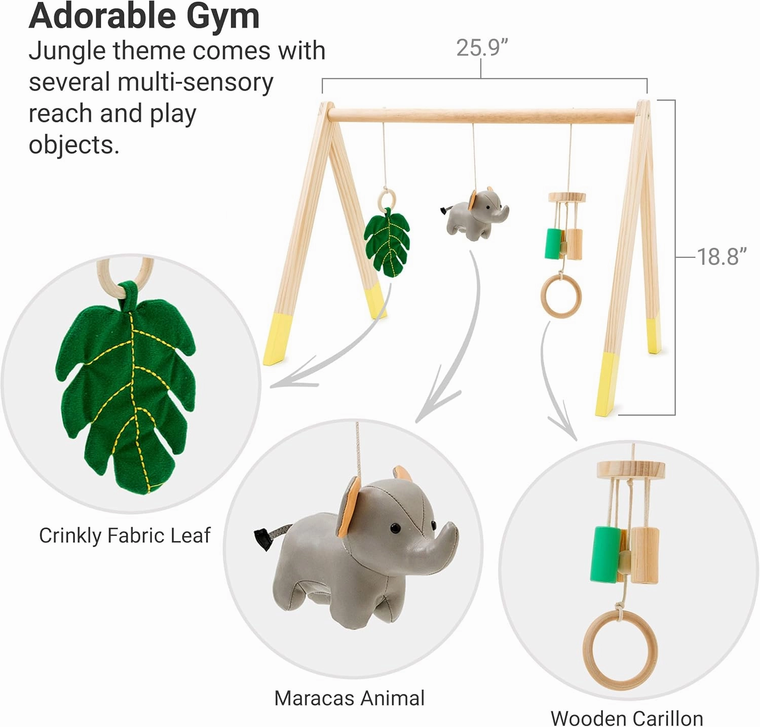 Little Big Friends Wooden Activity Gym | Montessori Toy Encourages Early Motor Skills | Jungle