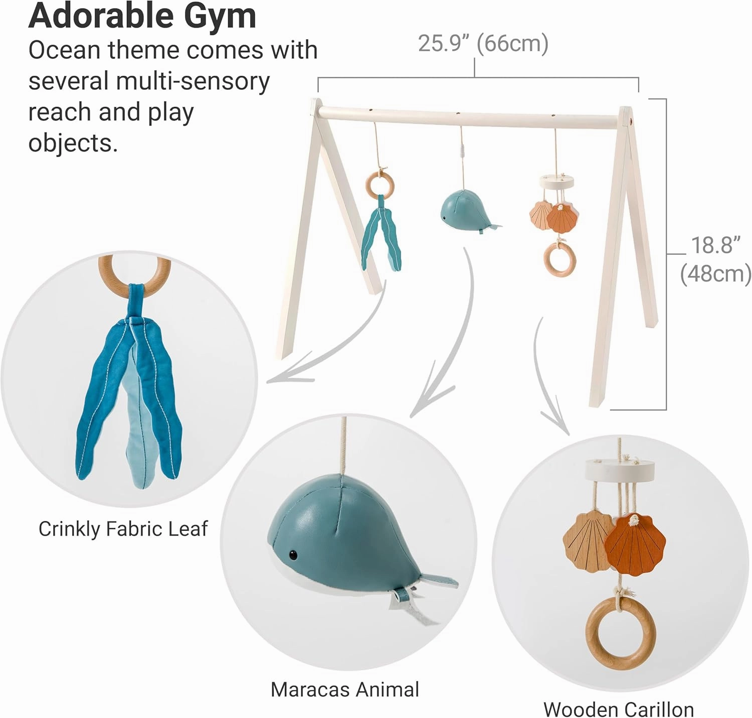 Little Big Friends Wooden Activity Gym | Montessori Toy Encourages Early Motor Skills | Ocean