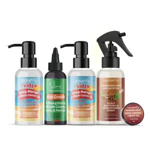 Locsanity Natural & Organic Kids Locs Sample Travel Kit, Gentle 2-in-1 Shampoo and Conditioner, Deep Moisturizing Conditioner, Healthy Hair Growth Oil, Scalp Soothing Spray, Liquid Edge Gel