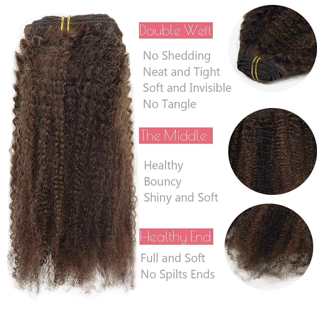 Loxxy Afro Kinky Curly Clip Ins Real Remy Human Hair Extensions For Black Women 3C 4A Piano Natural Black Mixed With Chocolate Brown Brazilian Hair Double Weft Natural Hair Clip ins 120Gram 12Inch
