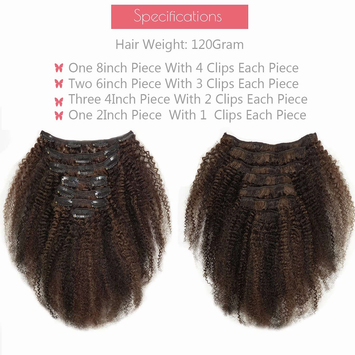 Loxxy Afro Kinky Curly Clip Ins Real Remy Human Hair Extensions For Black Women 3C 4A Piano Natural Black Mixed With Chocolate Brown Brazilian Hair Double Weft Natural Hair Clip ins 120Gram 12Inch