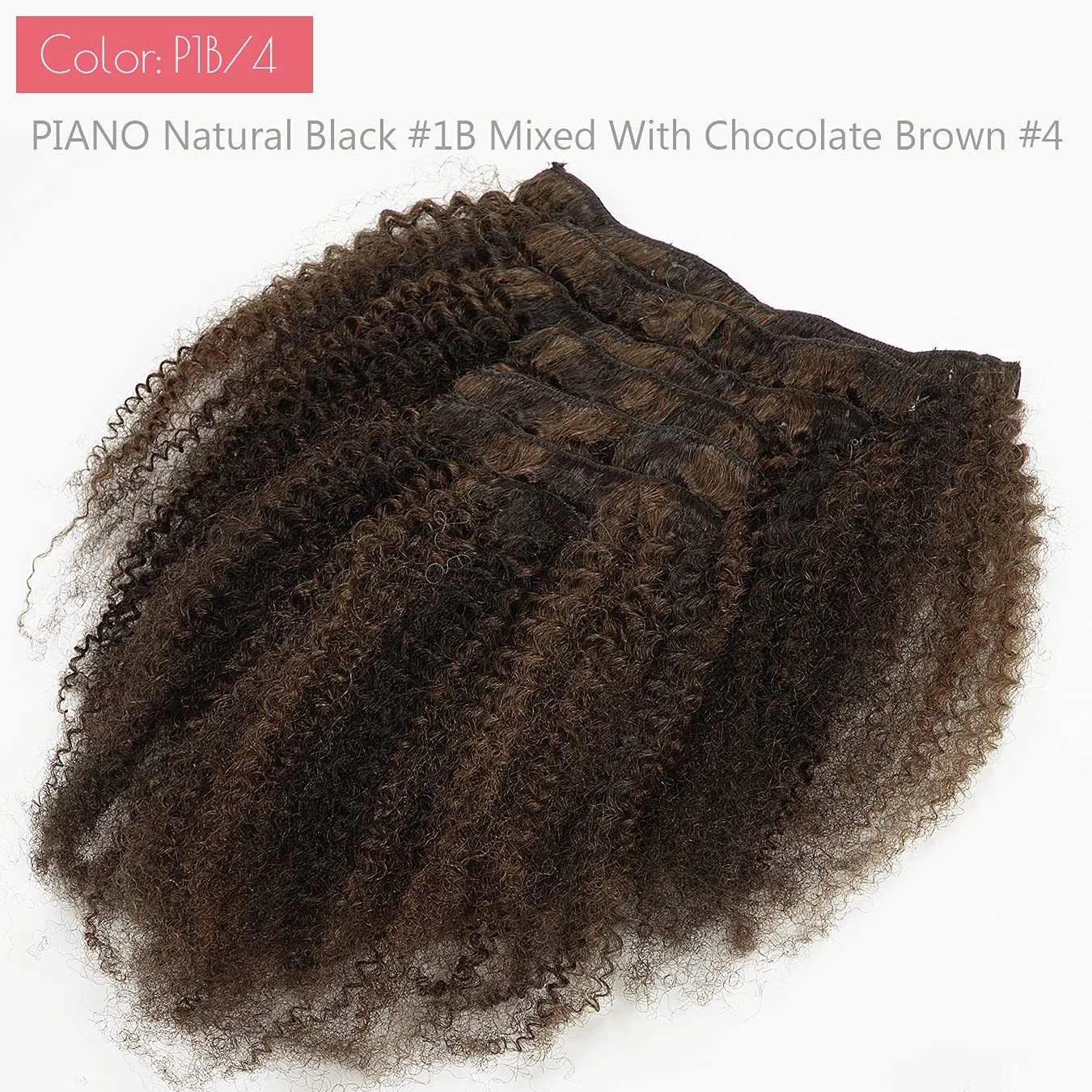 Loxxy Afro Kinky Curly Clip Ins Real Remy Human Hair Extensions For Black Women 3C 4A Piano Natural Black Mixed With Chocolate Brown Brazilian Hair Double Weft Natural Hair Clip ins 120Gram 12Inch