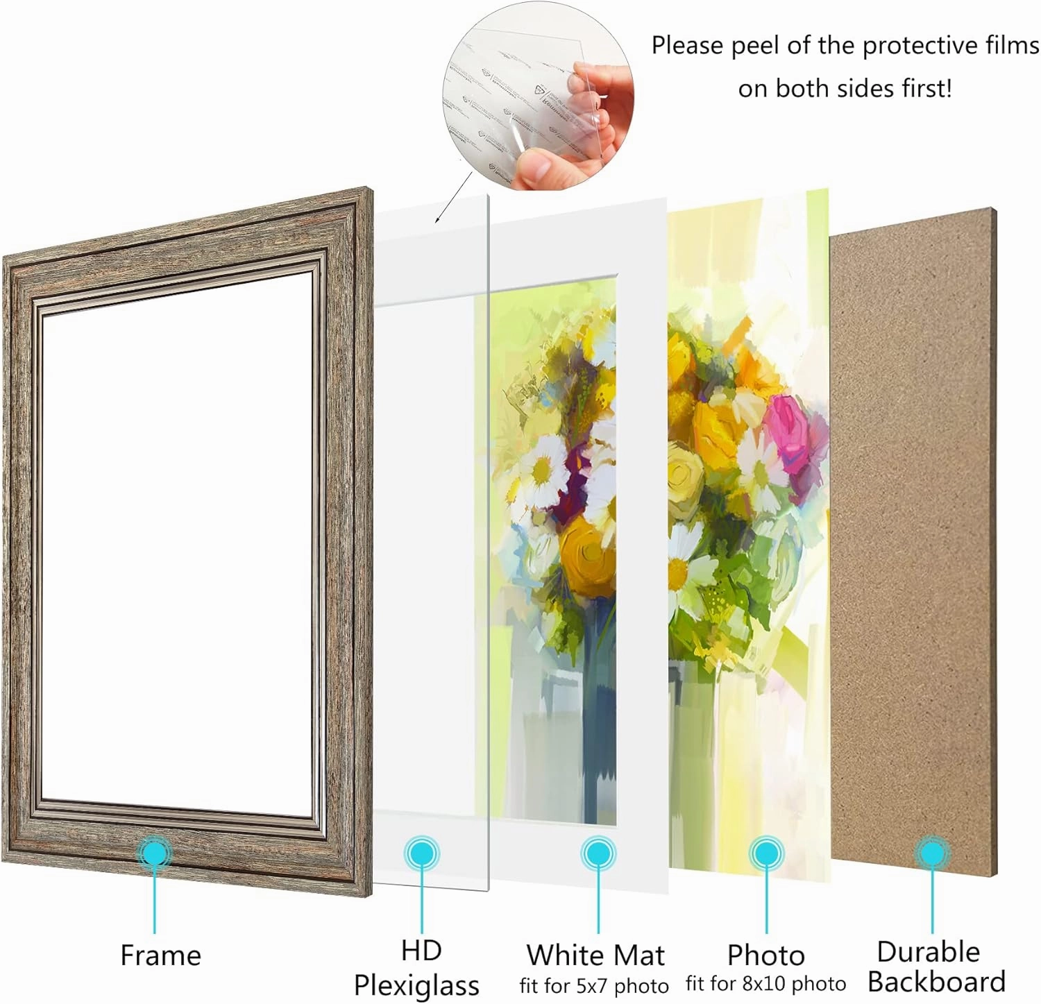 LUCKYLIFE 8x10 Picture Frame Set of 4, Rustic Farmhouse Picture Frames for Table or Wall Hanging