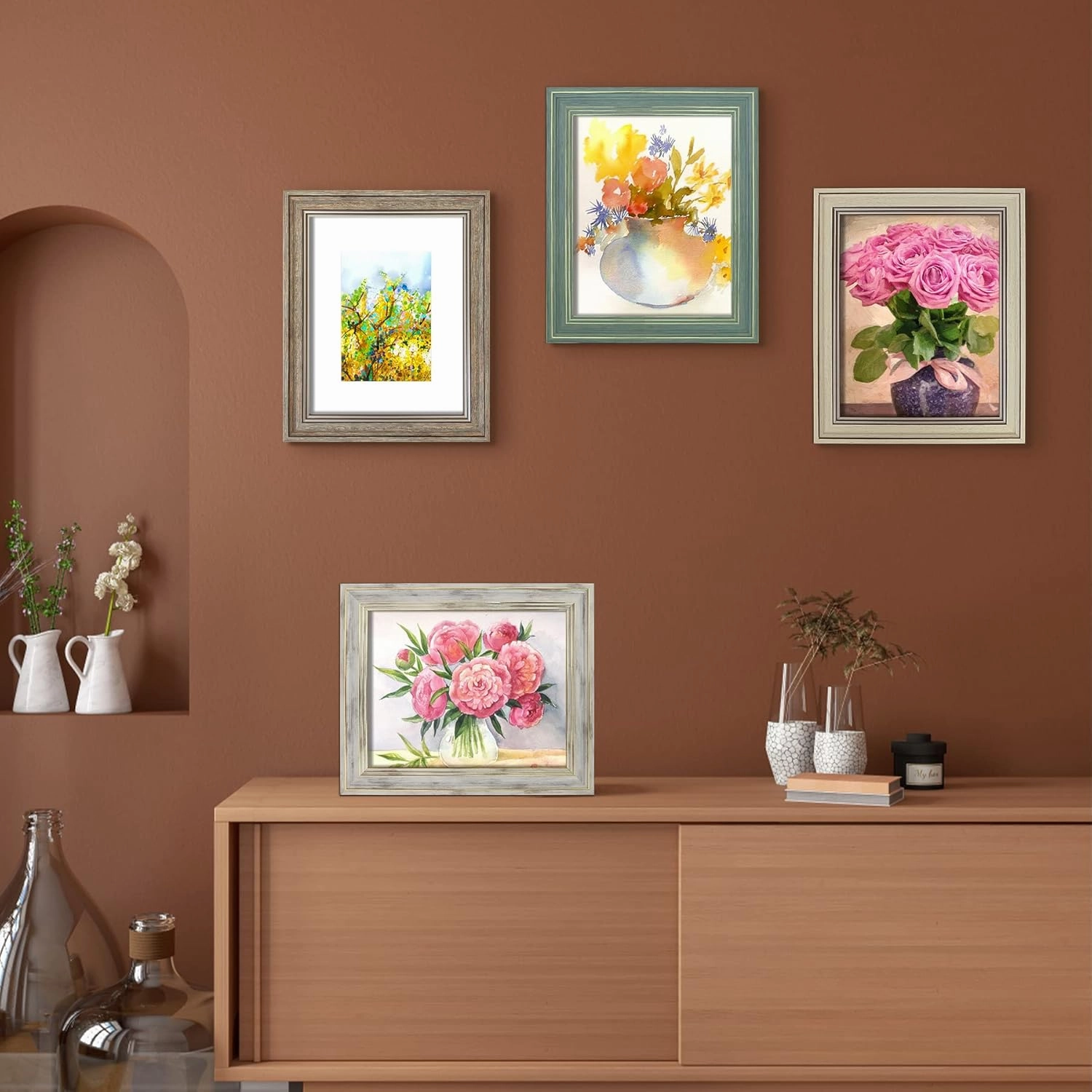 LUCKYLIFE 8x10 Picture Frame Set of 4, Rustic Farmhouse Picture Frames for Table or Wall Hanging