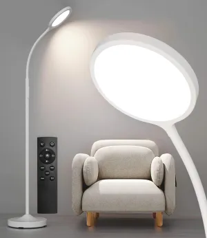 luckystyle White Floor Lamp,Super Bright Dimmable Led Floor Lamps for Living Room, Custom Color Temperature Standing Lamp with Remote Push Button, Adjustable Gooseneck Reading Floor Lamp (LK-1006)