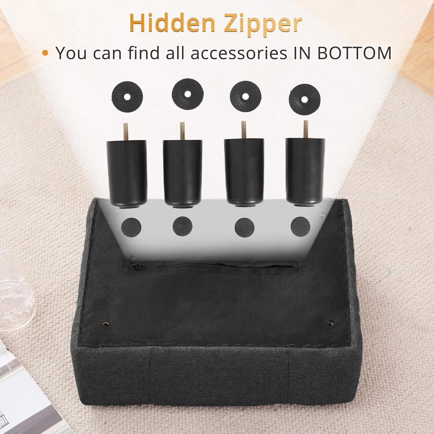 LUE BONA Small Tufted Foot Stool, Fabric Foot Stools Ottoman with Plastic Legs, 9''H, Rectangle Footstool for Adult with Non-Slip Pads, Sofa Foot Rest for Living Room, Couch,Carbon Grey