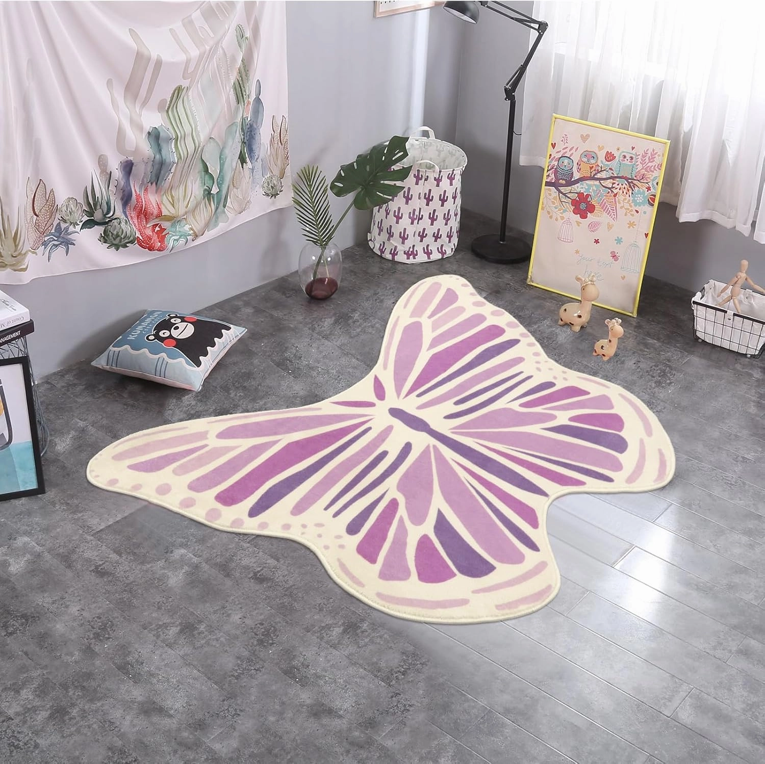 Lukinbox Butterfly Kids Rug for Girls Bedroom, Ultra Soft Play Mat for Playroom, 3' x 4' Purplle Non Slip Nursery Area Rug