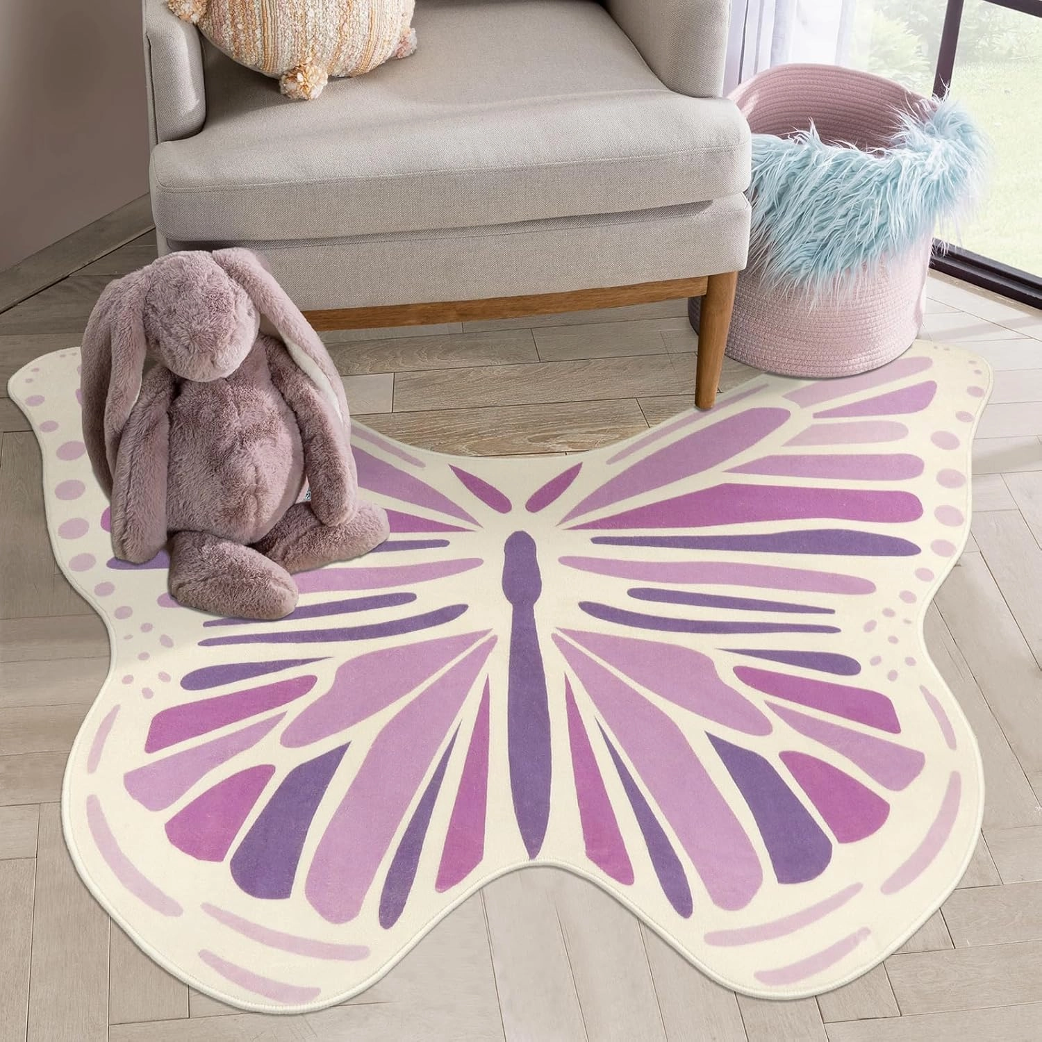 Lukinbox Butterfly Kids Rug for Girls Bedroom, Ultra Soft Play Mat for Playroom, 3' x 4' Purplle Non Slip Nursery Area Rug