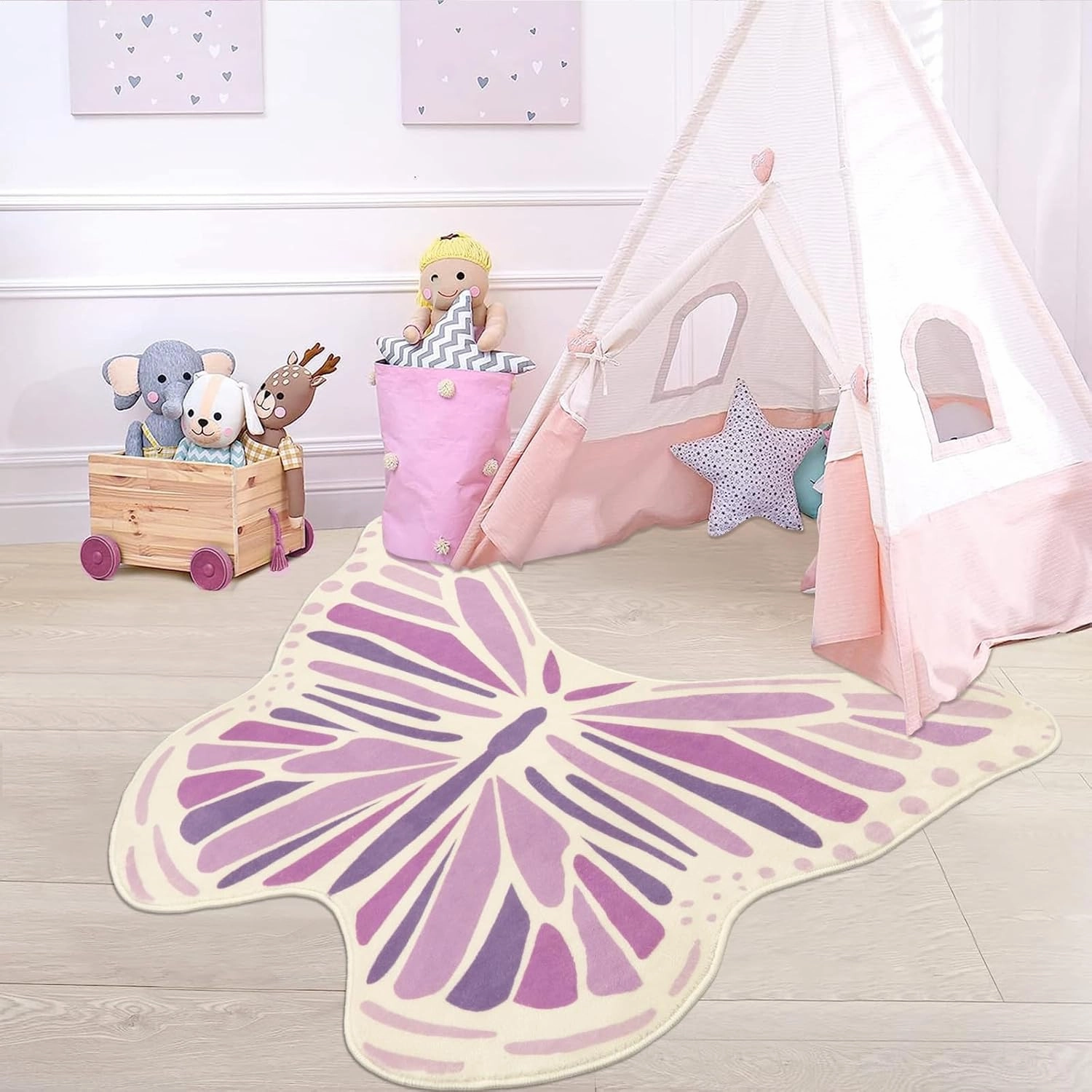 Lukinbox Butterfly Kids Rug for Girls Bedroom, Ultra Soft Play Mat for Playroom, 3' x 4' Purplle Non Slip Nursery Area Rug