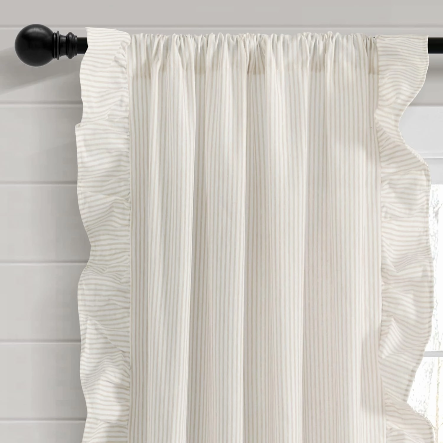 Lush Decor Farmhouse Reyna Ruffle Window Curtain Panel Pair, 52" W x 84" L, Neutral