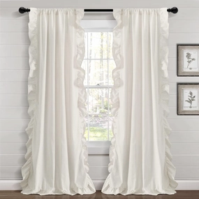 Lush Decor Farmhouse Reyna Ruffle Window Curtain Panel Pair, 52" W x 84" L, Neutral