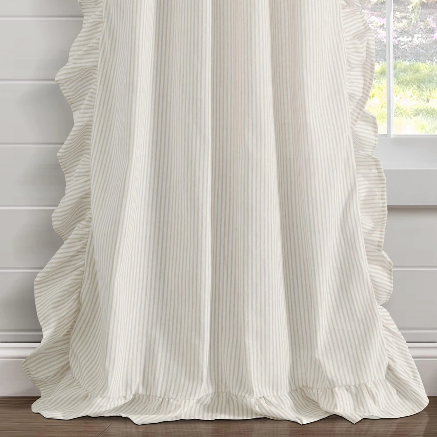Lush Decor Farmhouse Reyna Ruffle Window Curtain Panel Pair, 52" W x 84" L, Neutral