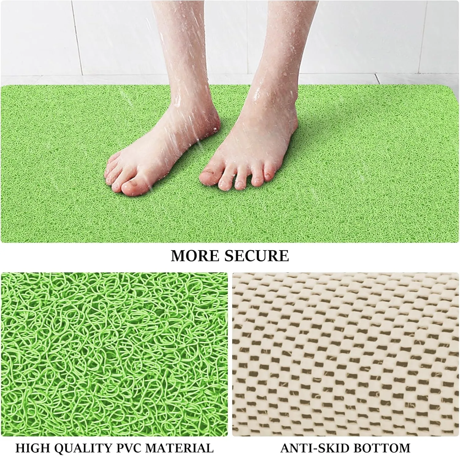LuxStep Shower Mat Bathtub Mat,24x16 inch, Non-Slip Bath Mat with Drain, Quick Drying PVC Loofah Bathmat for Tub,Shower,Bathroom (Grass Green)