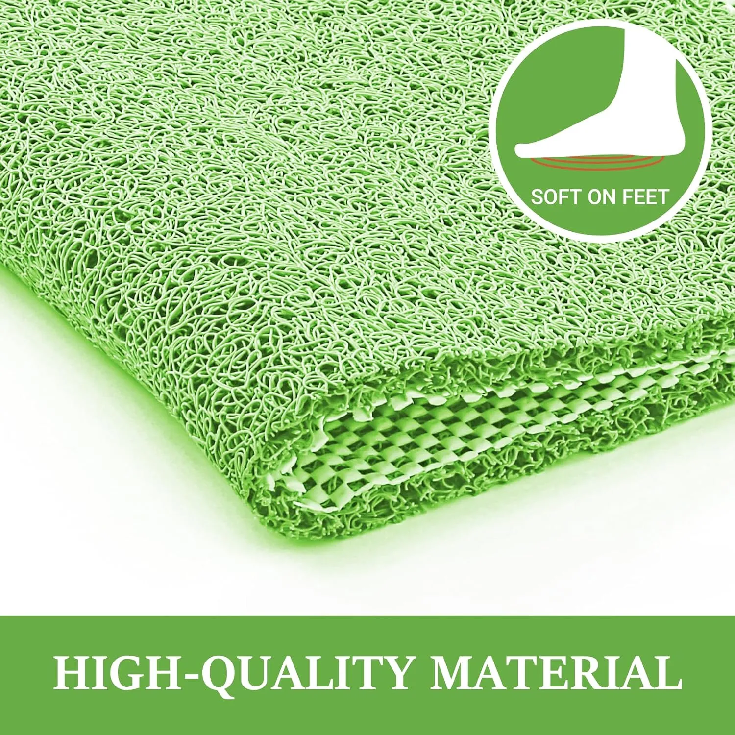 LuxStep Shower Mat Bathtub Mat,24x16 inch, Non-Slip Bath Mat with Drain, Quick Drying PVC Loofah Bathmat for Tub,Shower,Bathroom (Grass Green)