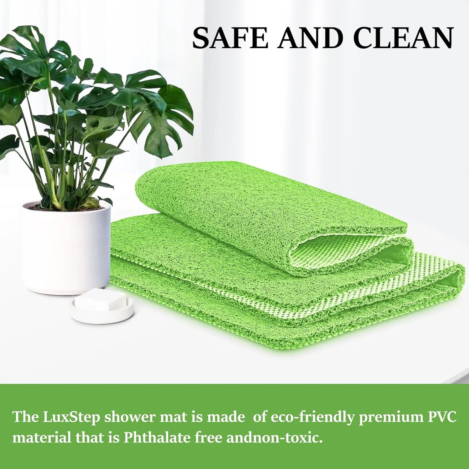 LuxStep Shower Mat Bathtub Mat,24x16 inch, Non-Slip Bath Mat with Drain, Quick Drying PVC Loofah Bathmat for Tub,Shower,Bathroom (Grass Green)