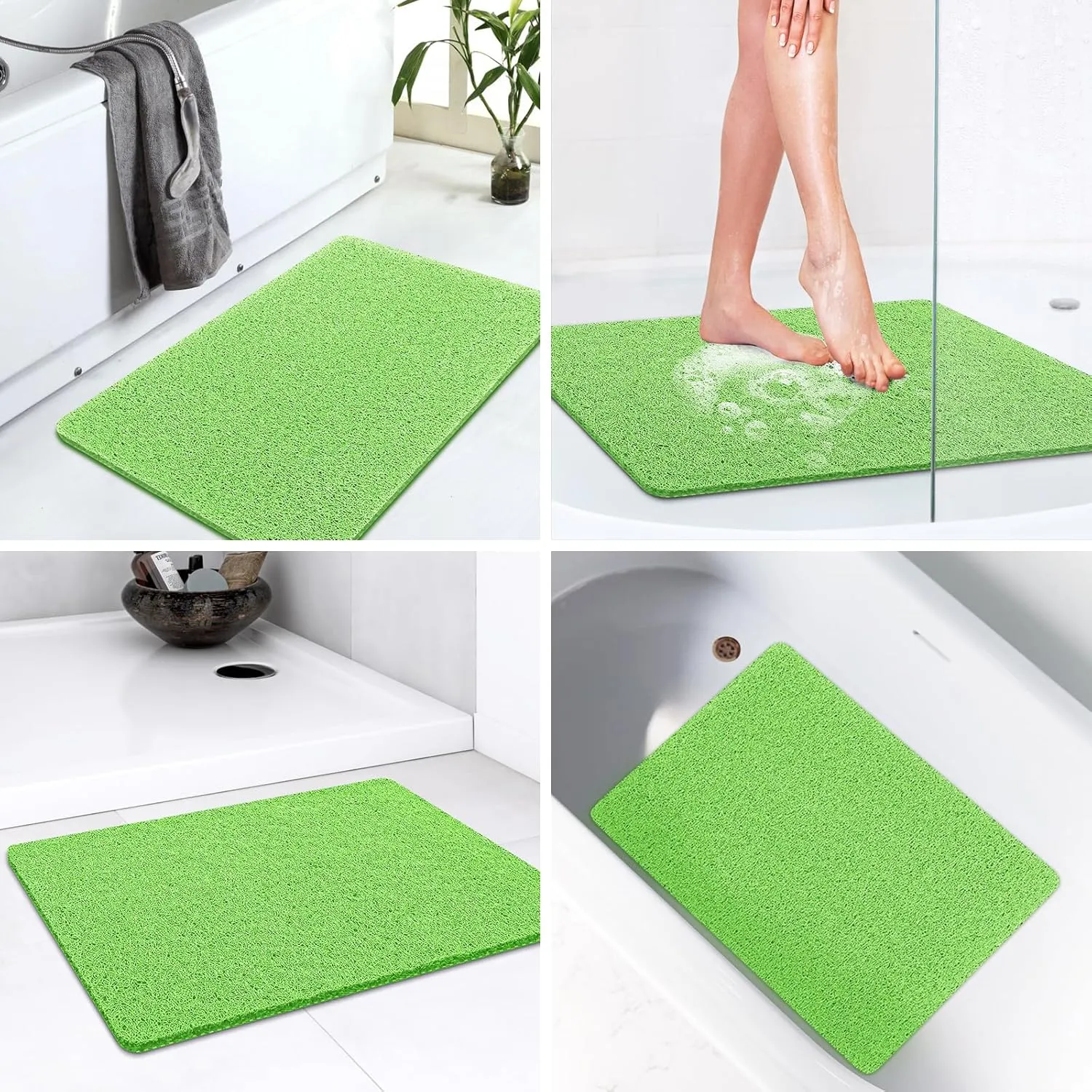 LuxStep Shower Mat Bathtub Mat,24x16 inch, Non-Slip Bath Mat with Drain, Quick Drying PVC Loofah Bathmat for Tub,Shower,Bathroom (Grass Green)