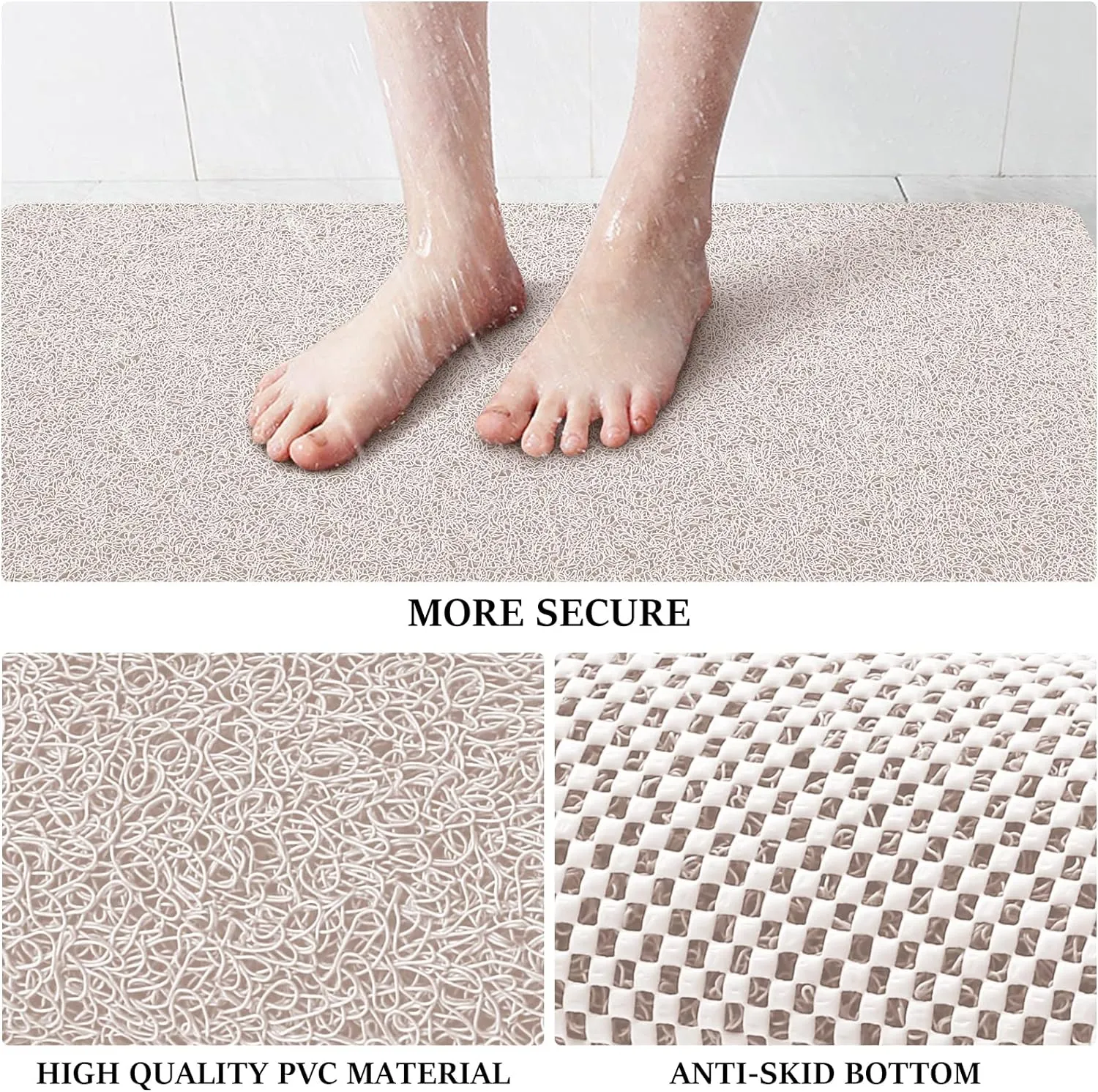 LuxStep Shower Mat Bathtub Mat,24x16 inch, Non-Slip Bath Mat with Drain, Quick Drying PVC Loofah Bathmat for Tub,Shower,Bathroom (Phthalate Free,White)