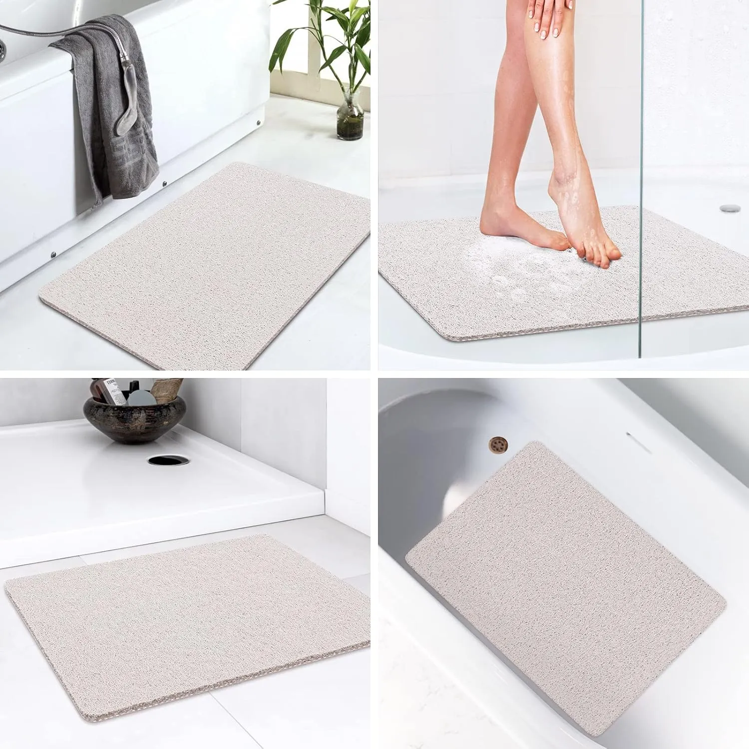 LuxStep Shower Mat Bathtub Mat,24x16 inch, Non-Slip Bath Mat with Drain, Quick Drying PVC Loofah Bathmat for Tub,Shower,Bathroom (Phthalate Free,White)