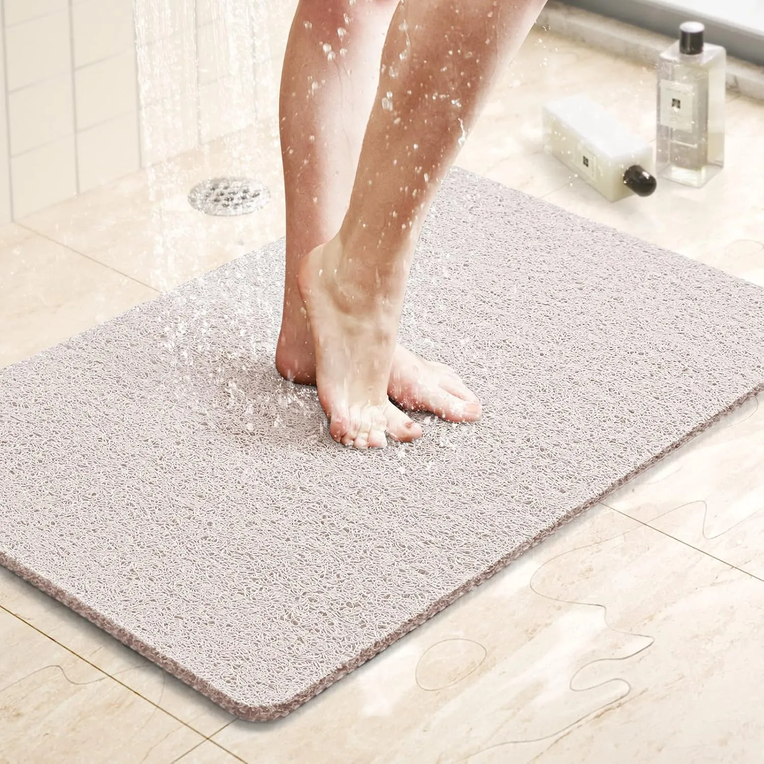LuxStep Shower Mat Bathtub Mat,24x16 inch, Non-Slip Bath Mat with Drain, Quick Drying PVC Loofah Bathmat for Tub,Shower,Bathroom (Phthalate Free,White)