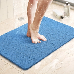 LuxStep Shower Mat Bathtub Mat,24x16 inch, Non-Slip Bath Mat with Drain, Quick Drying PVC Loofah Bathmat for Tub,Shower,Bathroom (Lake Blue)