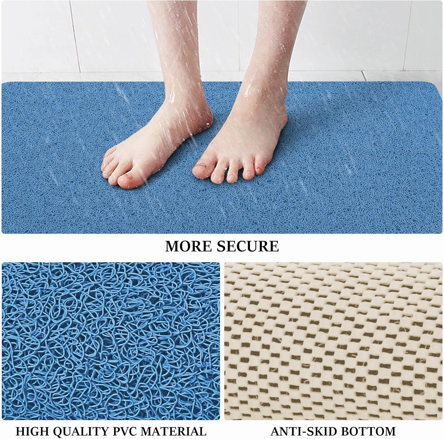 LuxStep Shower Mat Bathtub Mat,24x16 inch, Non-Slip Bath Mat with Drain, Quick Drying PVC Loofah Bathmat for Tub,Shower,Bathroom (Lake Blue)