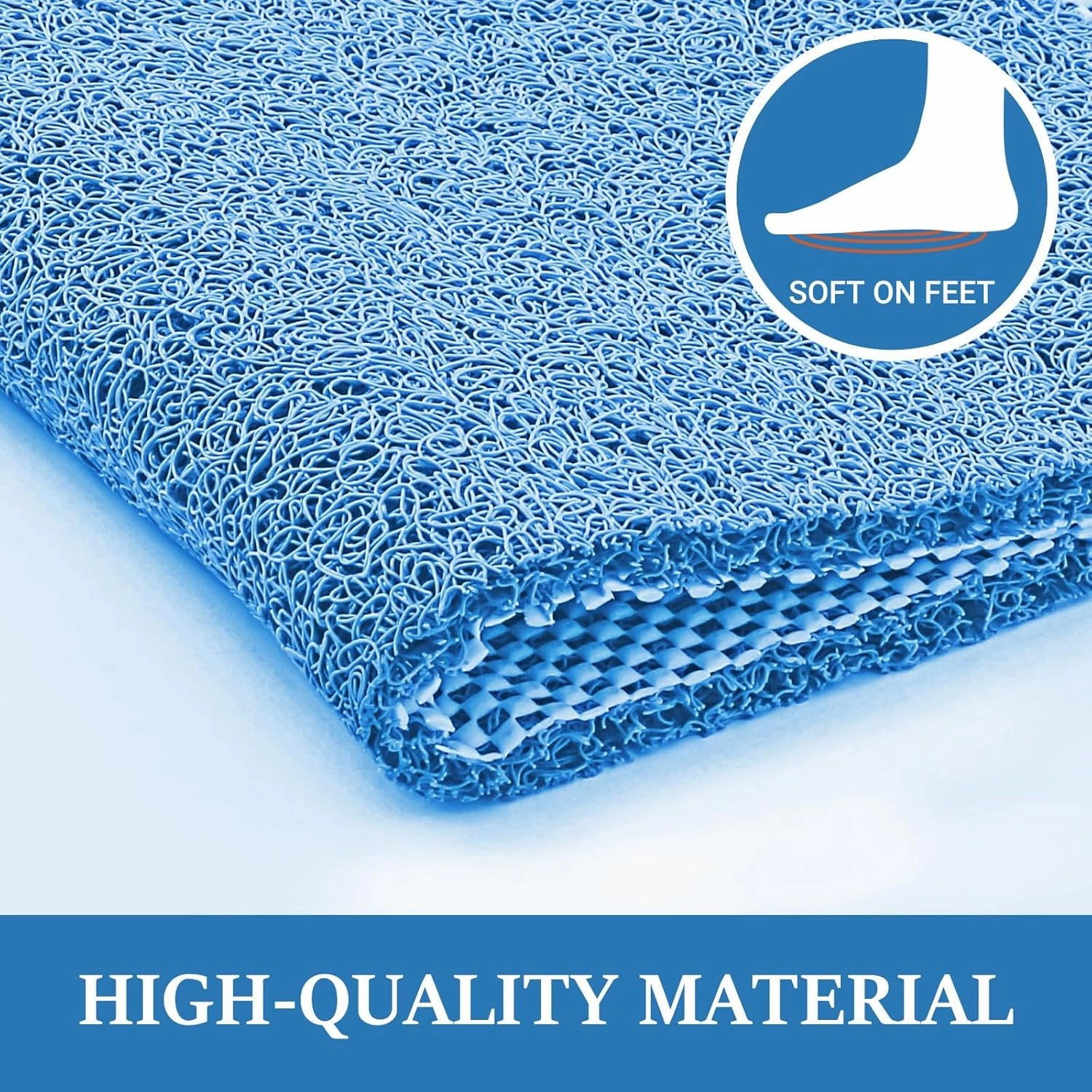 LuxStep Shower Mat Bathtub Mat,24x16 inch, Non-Slip Bath Mat with Drain, Quick Drying PVC Loofah Bathmat for Tub,Shower,Bathroom (Lake Blue)