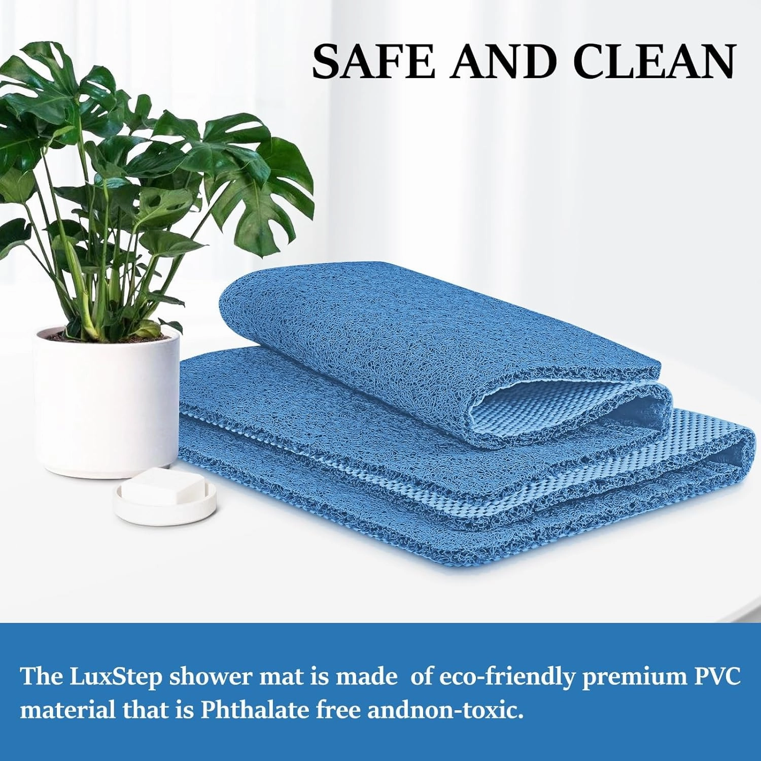 LuxStep Shower Mat Bathtub Mat,24x16 inch, Non-Slip Bath Mat with Drain, Quick Drying PVC Loofah Bathmat for Tub,Shower,Bathroom (Lake Blue)