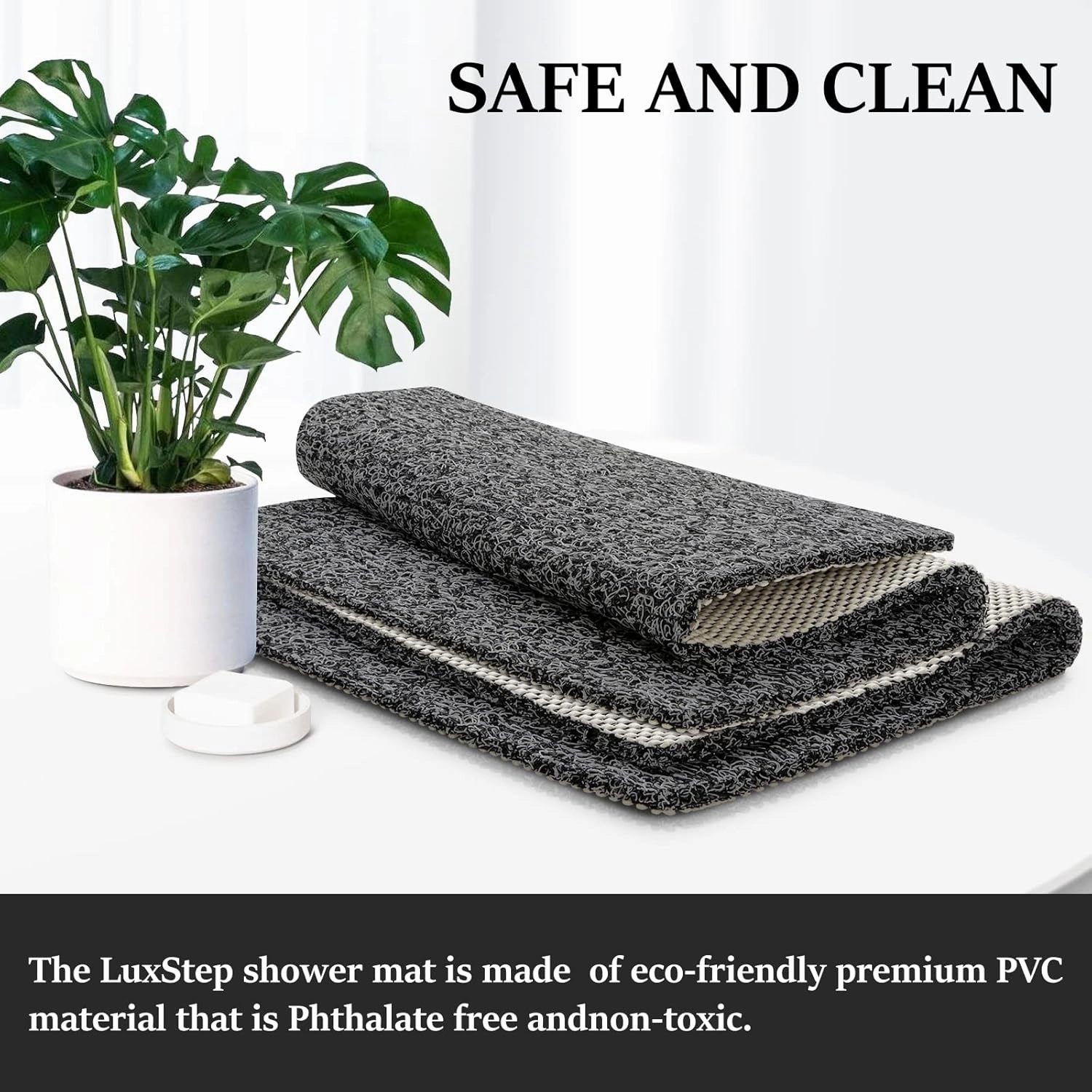 LuxStep Shower Mat Bathtub Mat,24x16 inch, Non-Slip Bath Mat with Drain, Quick Drying PVC Loofah Bathmat for Tub,Shower,Bathroom (Phthalate Free,Black)